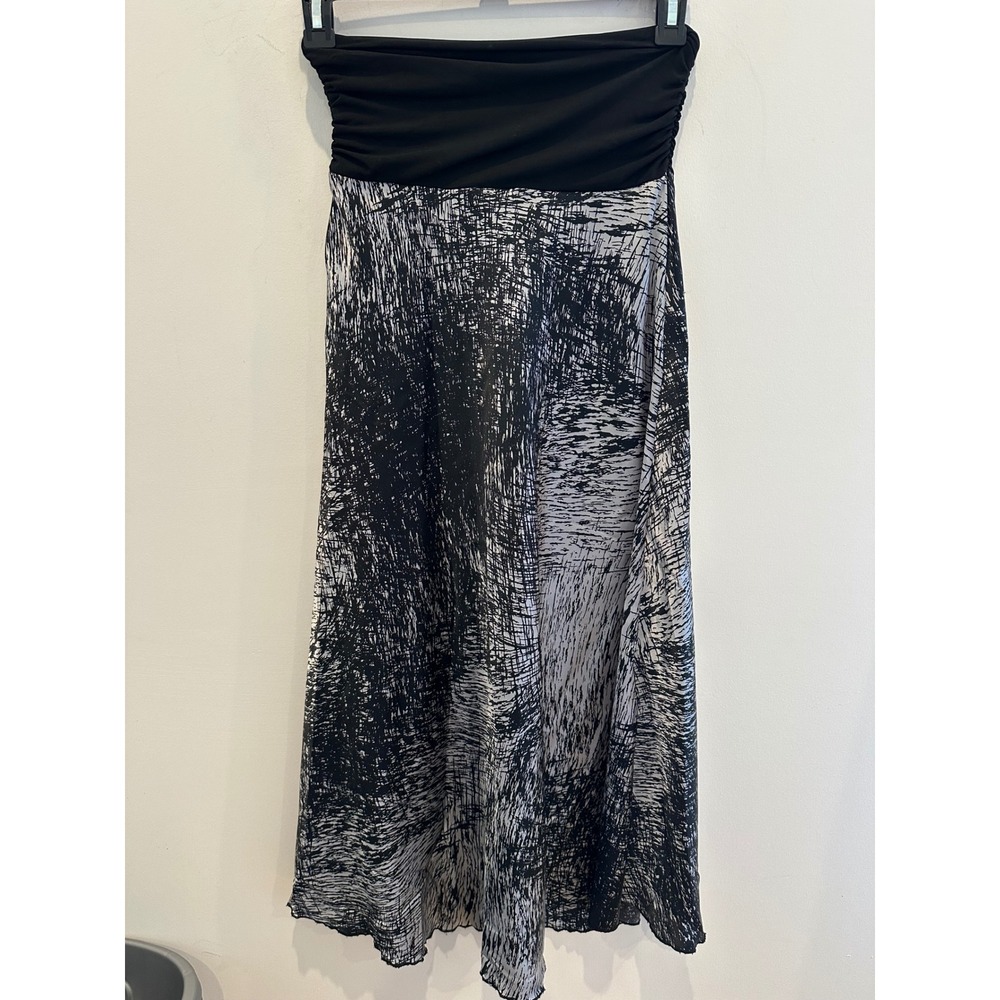 Body Central Women Black White Abstract Print Midi Skirt Ruched Waist Small NWT